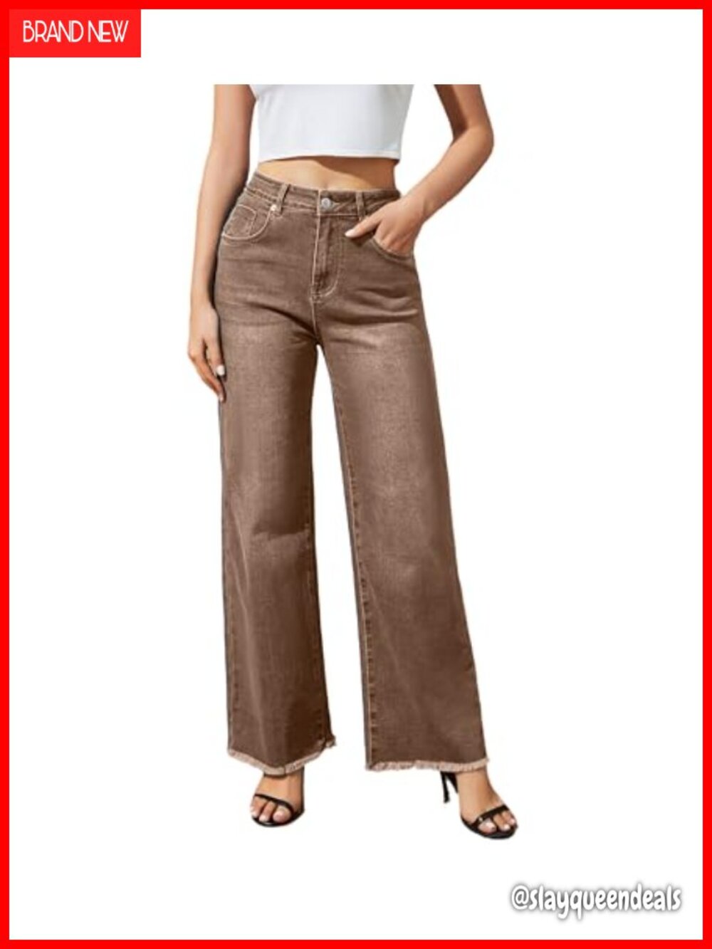 Women's High Waisted Wide Leg Jeans Stretchy Raw Hem Loose Casual Denim